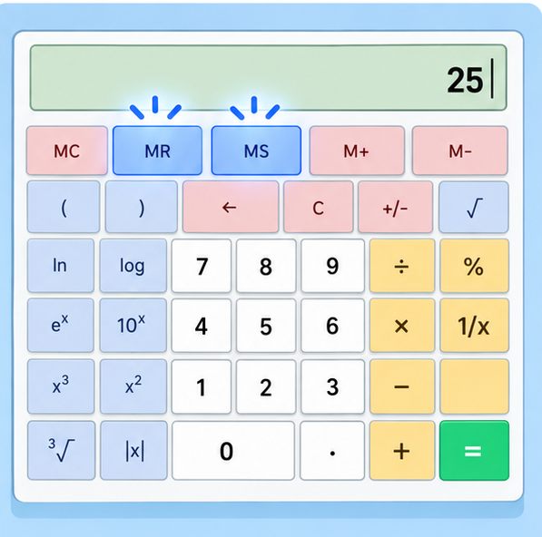 MS, MR, MC, M+, M- memory function buttons on the GATE virtual calculator
