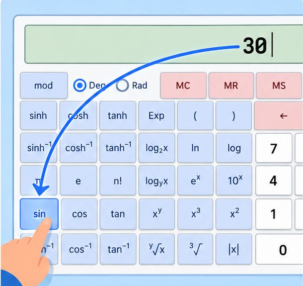 Diagram showing post-fix input flow on the GATE calculator - enter value first then press function button